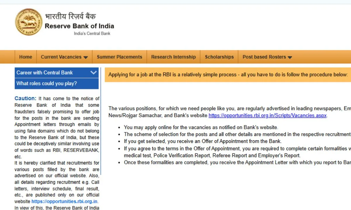 RBI Vacancy 2025