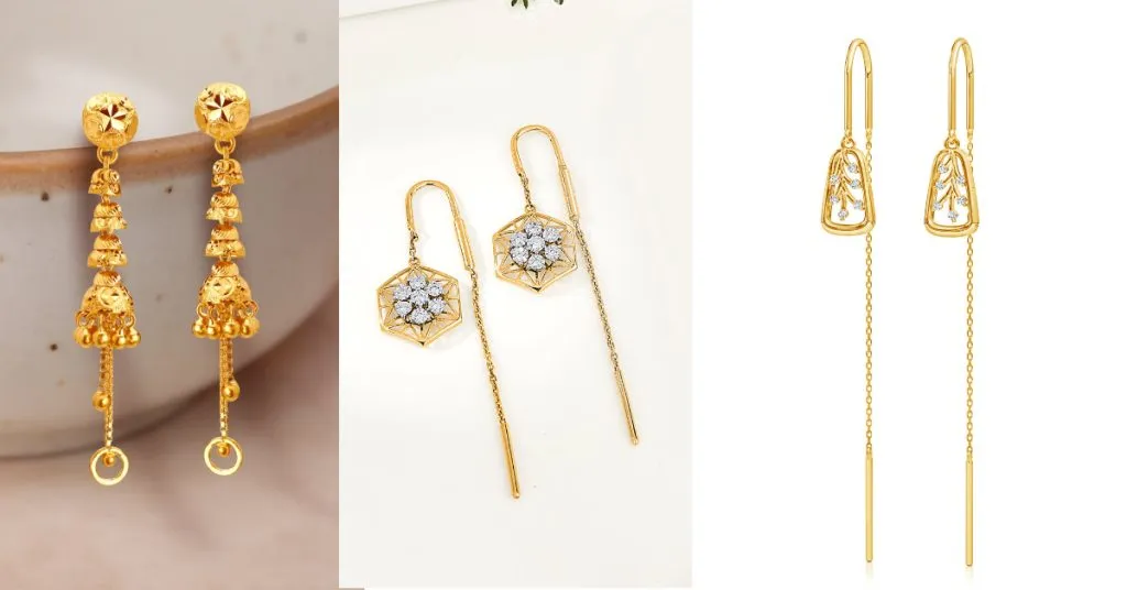 Sui Dhaga Gold Earrings Designs