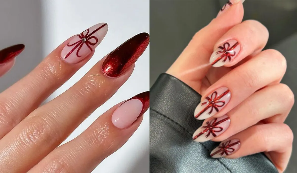 Christmas Bow and Gifts Nail Art