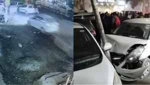 नशे में धुत पुलिसकर्मी ने मचाया कहर, 4 कार और 2 स्कूटी को रौंदा, CCTV में कैद हुआ हादसा