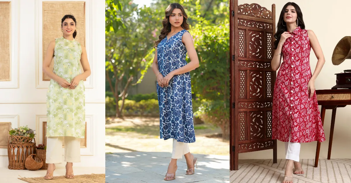 Sleeveless Cotton Kurti Designs