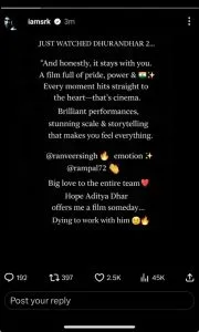 SRK Fake Post On Dhurandhar