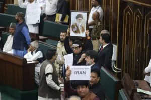 Jammu Kashmir Assembly Protests Iran Support