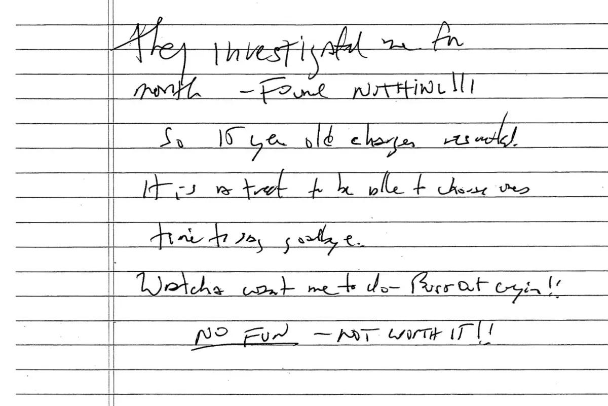 Jeffrey Epstein Purported Suicide Note