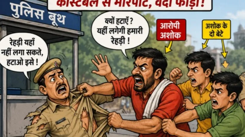 Delhi : रेहड़ी हटाने को कहा गया तो कॉन्स्टेबल पर बाप-बेटों ने किया हमला, फाड़ी वर्दी