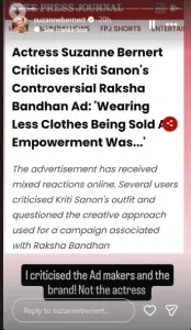 Suzanne Bernert post on Kriti Sanon GIVA ad