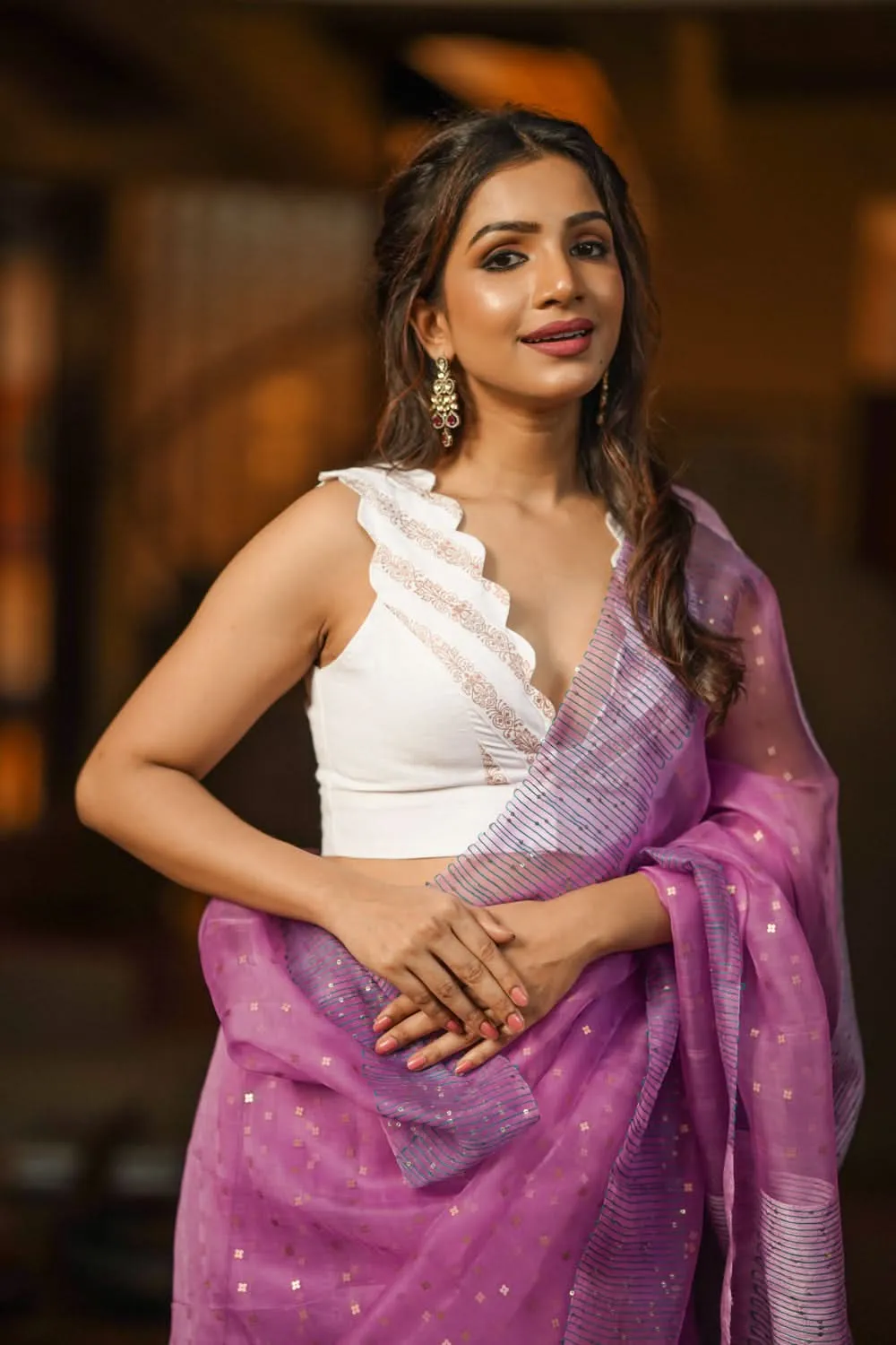 Angrakha style V-neck blouse design
