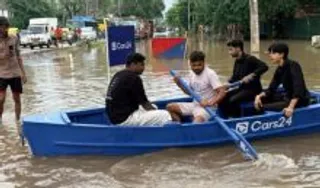 Cars24 Boat Gurugram Flood (social media )