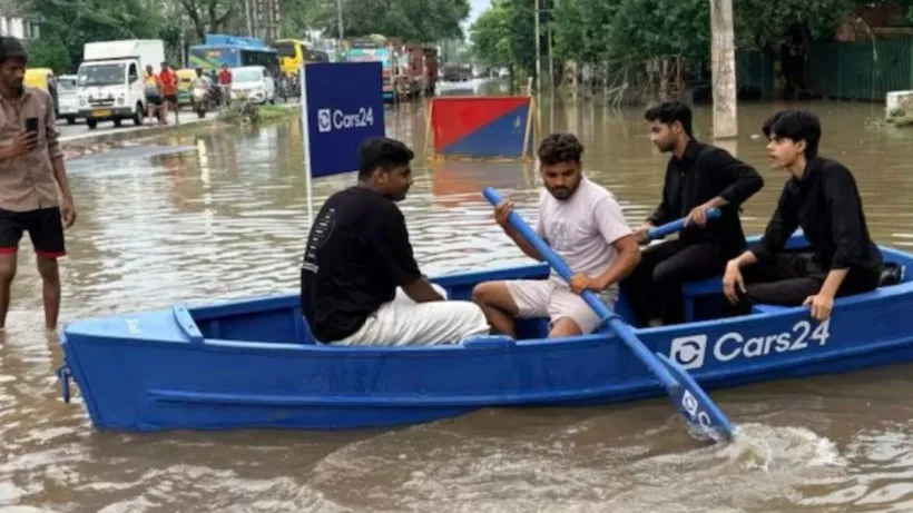 Cars24 Boat Gurugram Flood (social media )