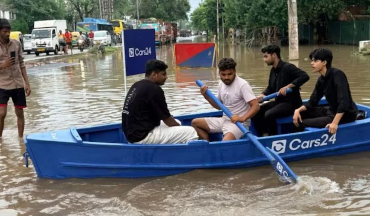 Cars24 Boat Gurugram Flood (social media )