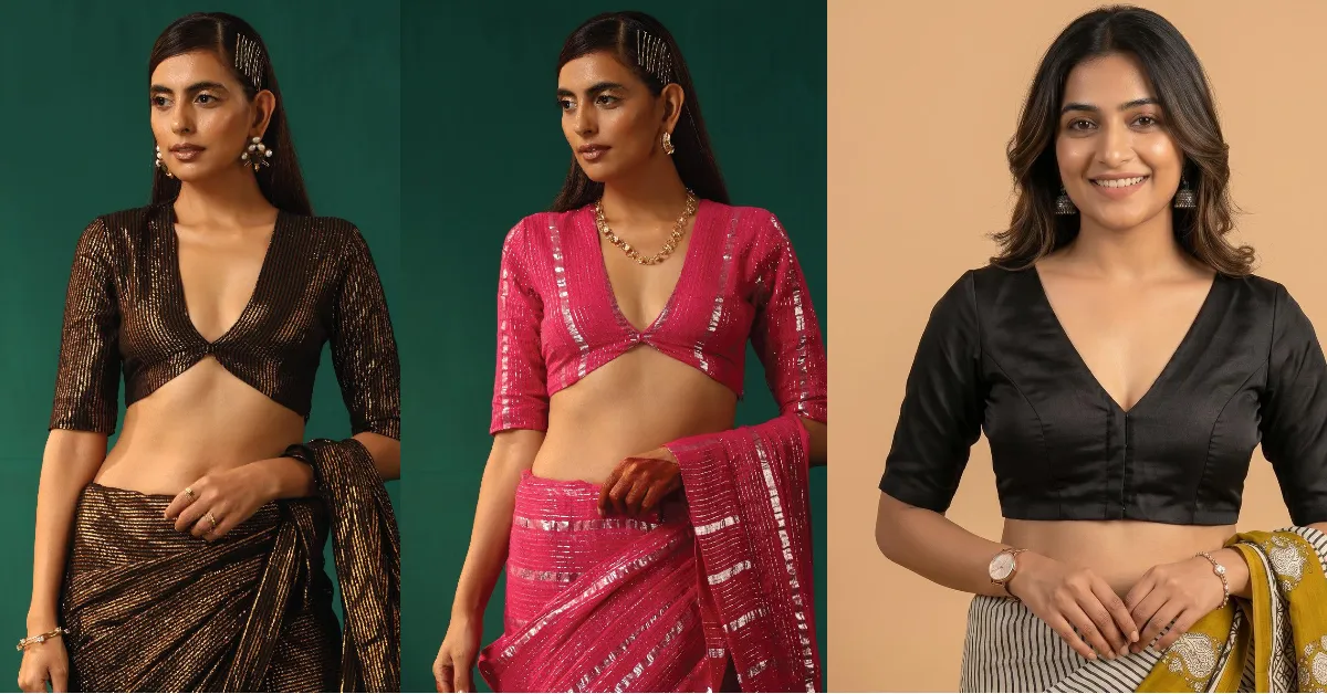 V-Neck Saree Blouse Designs