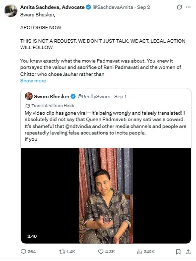 Swara Bhaskar Legal Action