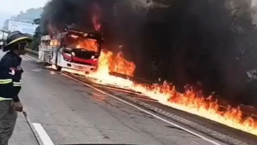Mumbai Pune Expressway Bus Fire (credit social media )