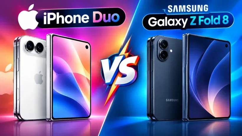 Apple iPhone Duo vs Samsung Galaxy Z Fold 8 (credit AI genreted )