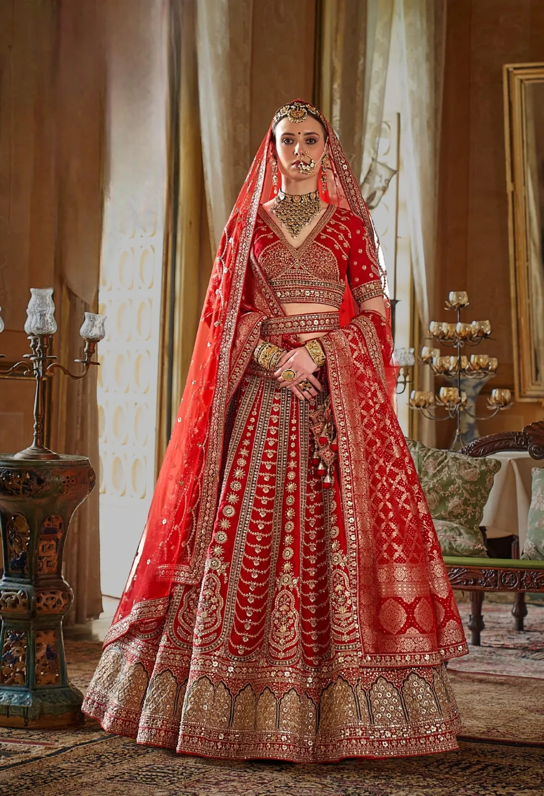 Red Lehenga Saree Design For Karwa Chauth( Source: Social Media)