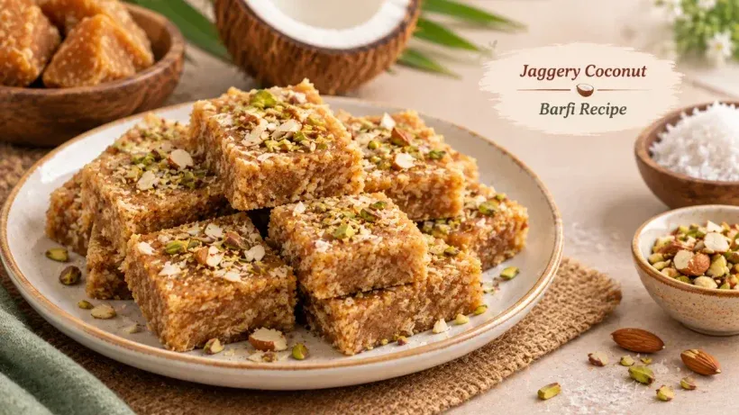 Jaggery Coconut Barfi Recipe