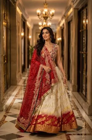 Red Lehenga Saree Design For Karwa Chauth( Source: Social Media)
